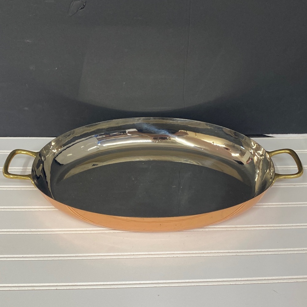 Copper Zinc Lined Oval Gratin Fish Pan Made in Korea